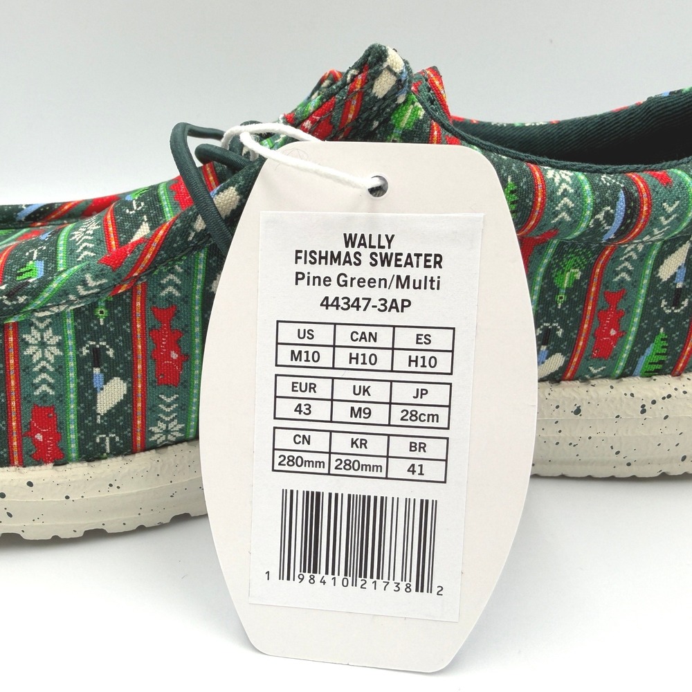 Hey Dude Wally Fishmas Sweater Mens Size 10 Pine Green New Holiday Loafers *NEW* - Picture 9 of 10